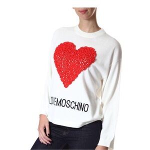 Love Moschino Authentic Textured Heart Valentine Wool Blend White Sweater